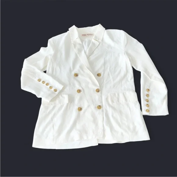 Free People Olivia Ivory Oversized Blazer Boho Relaxed Double Breasted S